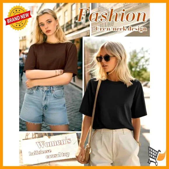 3 Pack Half Sleeve Crew Neck T-Shirts Loose Fit Casual Tees Summer Tops